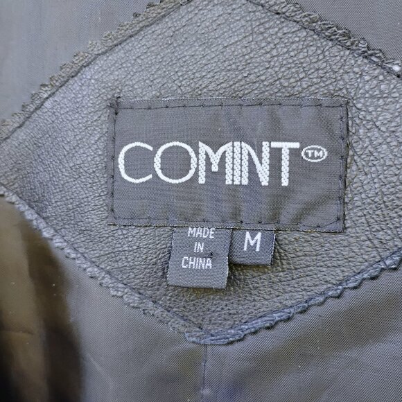 Vintage Comint Black Heavyweight Hooded Leather Coat Drawstring Waist M - Picture 6 of 9